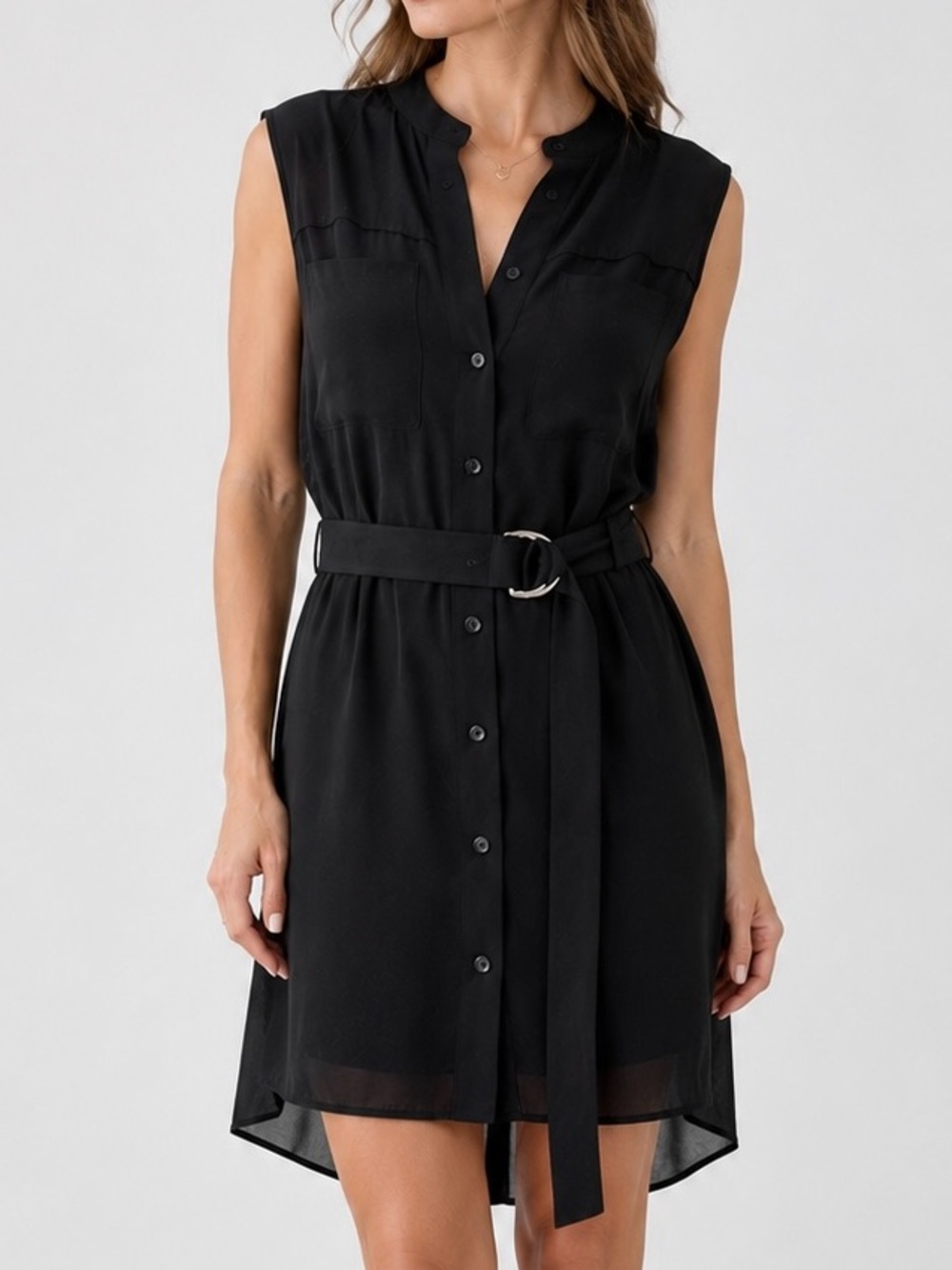 Sleeveless Button Down Belted Dress